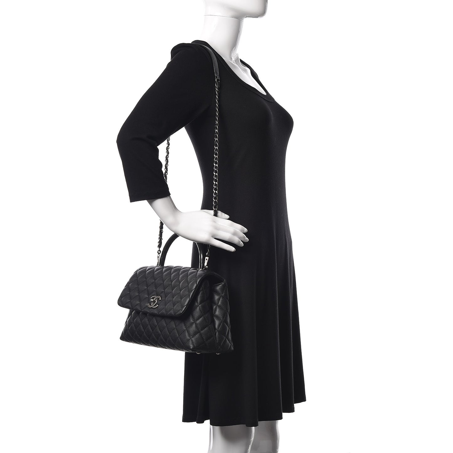 Caviar Lizard Quilted Small Coco Handle Flap Black