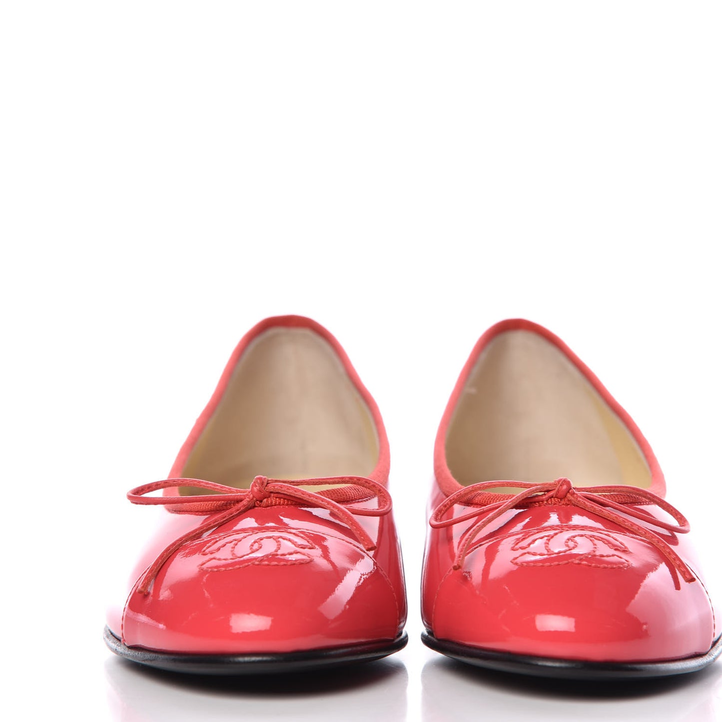 Patent Calfskin CC Cap Toe Ballerina Flats 36 Coral