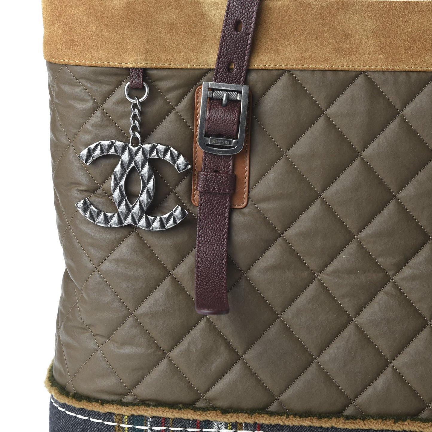 Coated Canvas Quilted Paris Edinburgh Tote Green Brown Multicolor