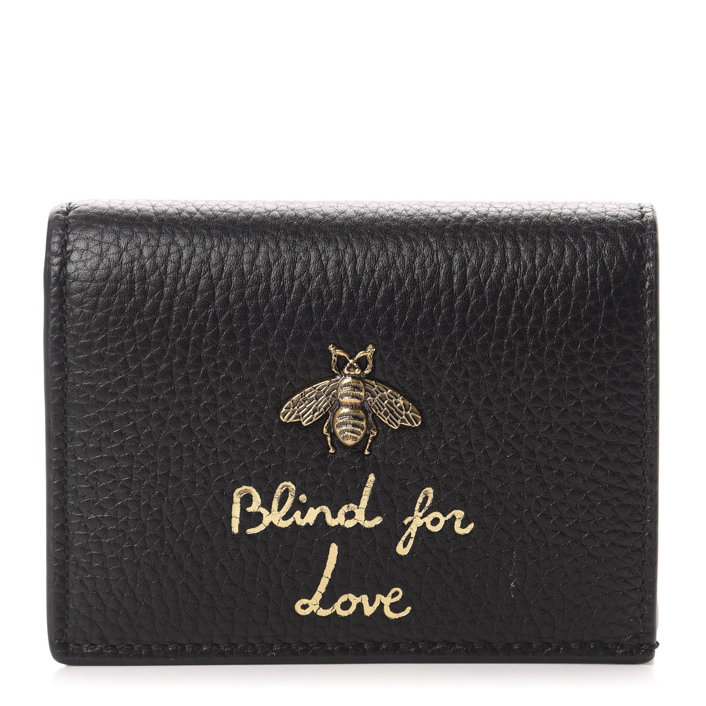 Pebbled Calfskin Animalier Card Case Black