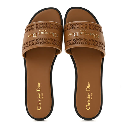 Christian Dior Calfskin Lambskin Micro Cannage D-Lane Flat Slide Sandals 39.5 Camel 2 of 9