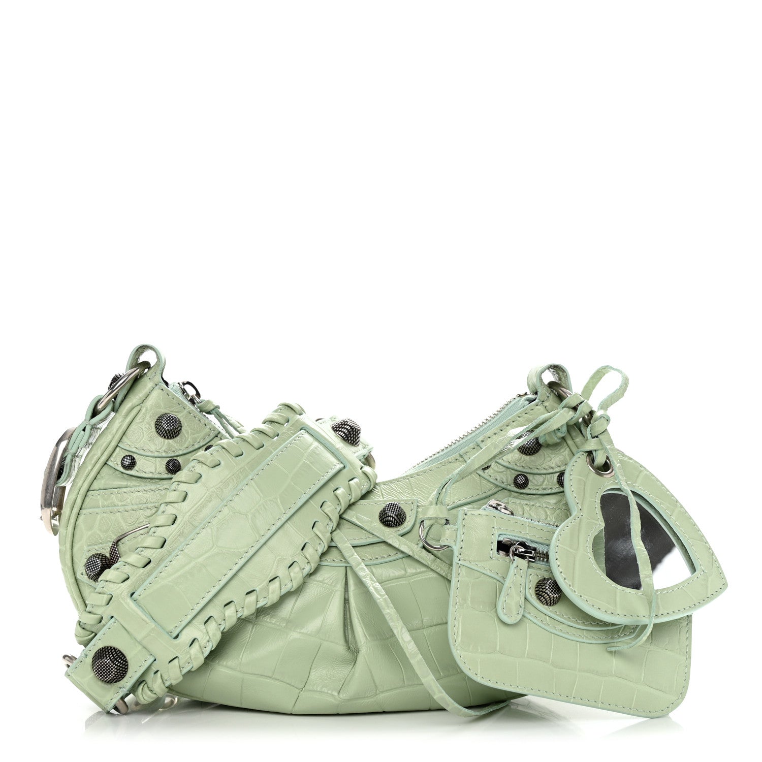 Balenciaga Extra Supple Calfskin Crocodile Embossed Le Cagole Shoulder Bag XS Light Green 1 of 10