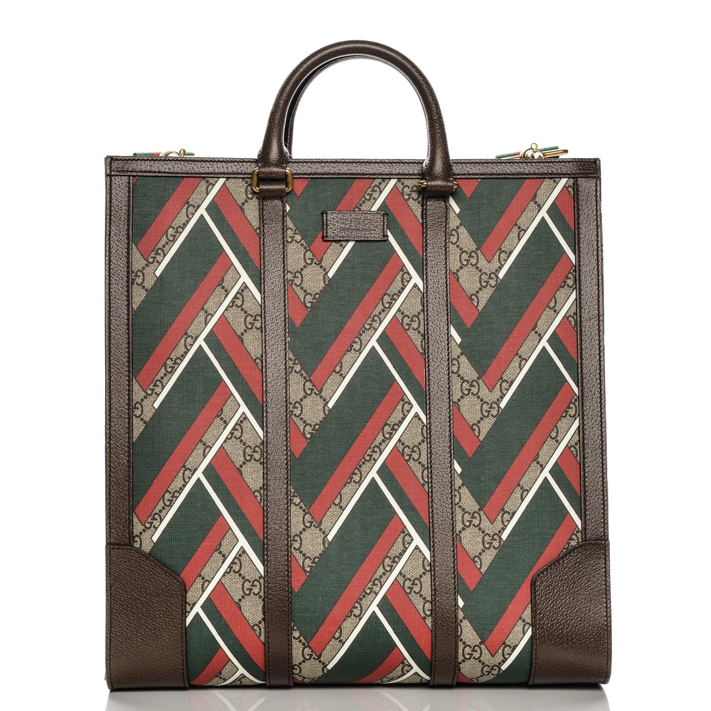 GG Supreme Monogram Chevron Web Vertical Tote Beige Green Red New Acero
