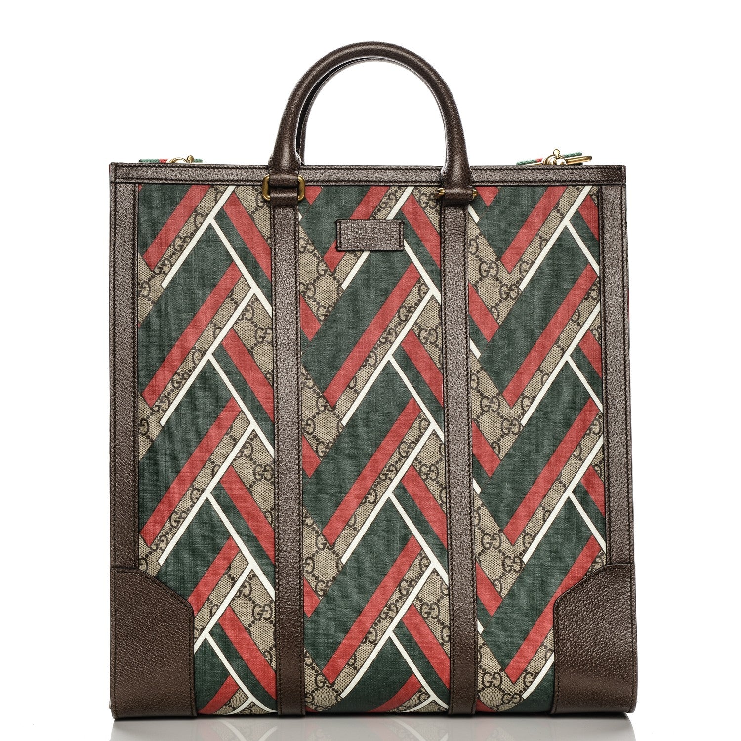 Gucci GG Supreme Monogram Chevron Web Vertical Tote Beige Green Red New Acero 8 of 8