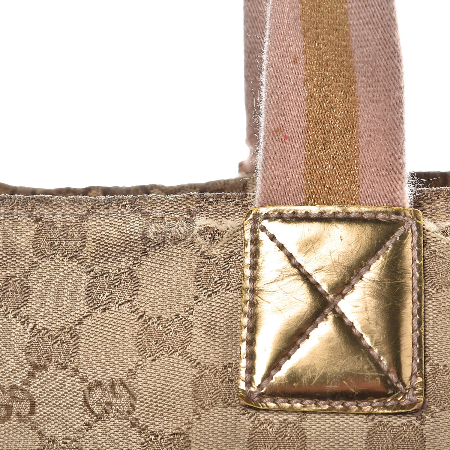 Gucci GG Monogram Medium Web Handle Bucket Tote Pink Gold 12 of 21