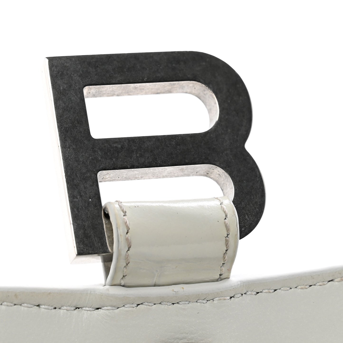 Shiny Calfskin Crocodile Embossed Hourglass Top Handle Bag XS White