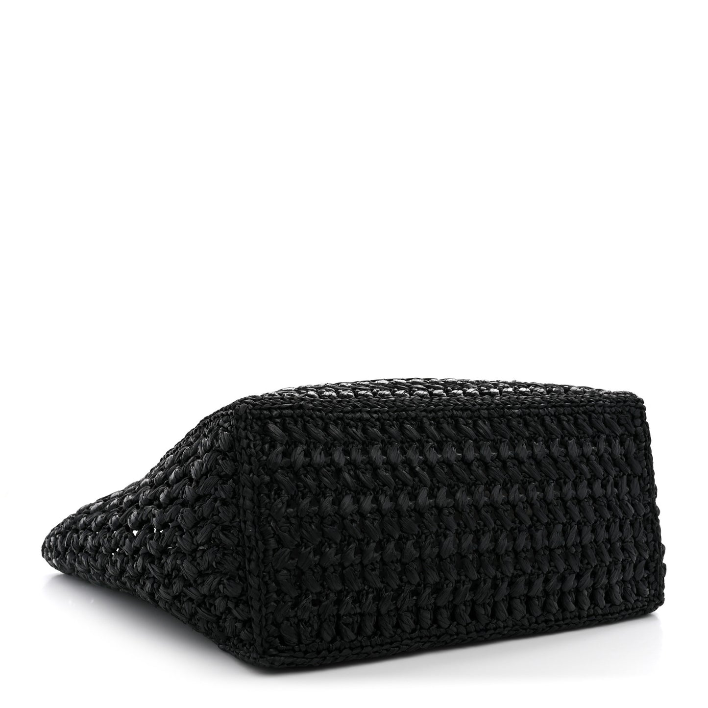Raffia Effect Calfskin Coco Beach Shopping Tote Black