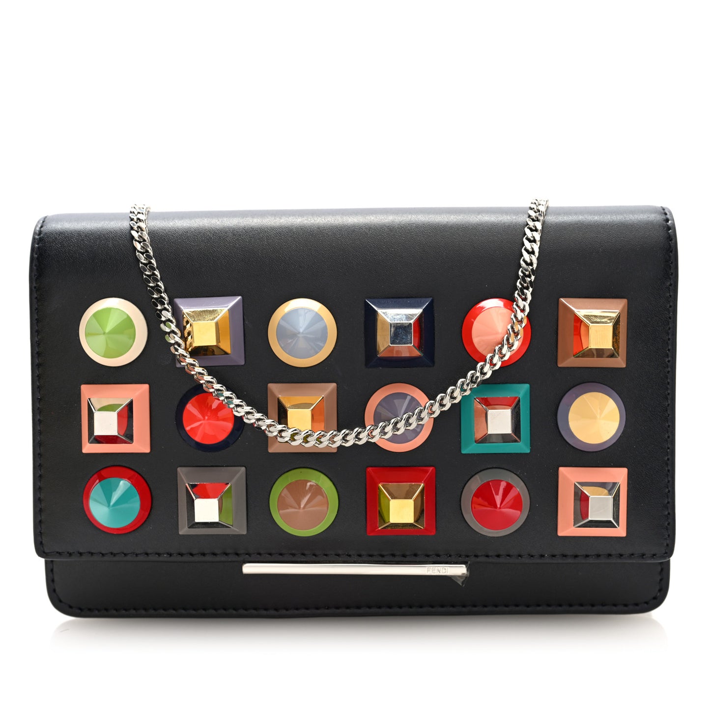 Vitello Liberty Studded Tube Wallet On Chain Black Multicolor