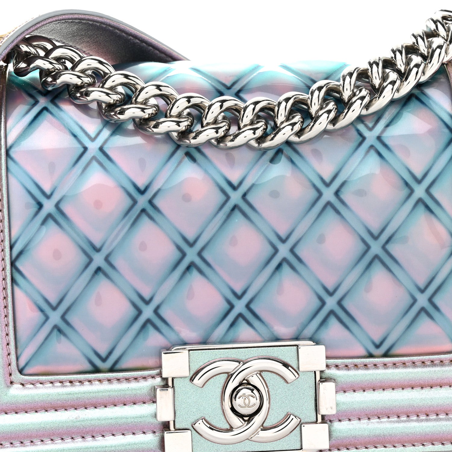 Chanel Iridescent Patent Calfskin PVC Quilted Small Boy Flap Light Purple 8 of 11