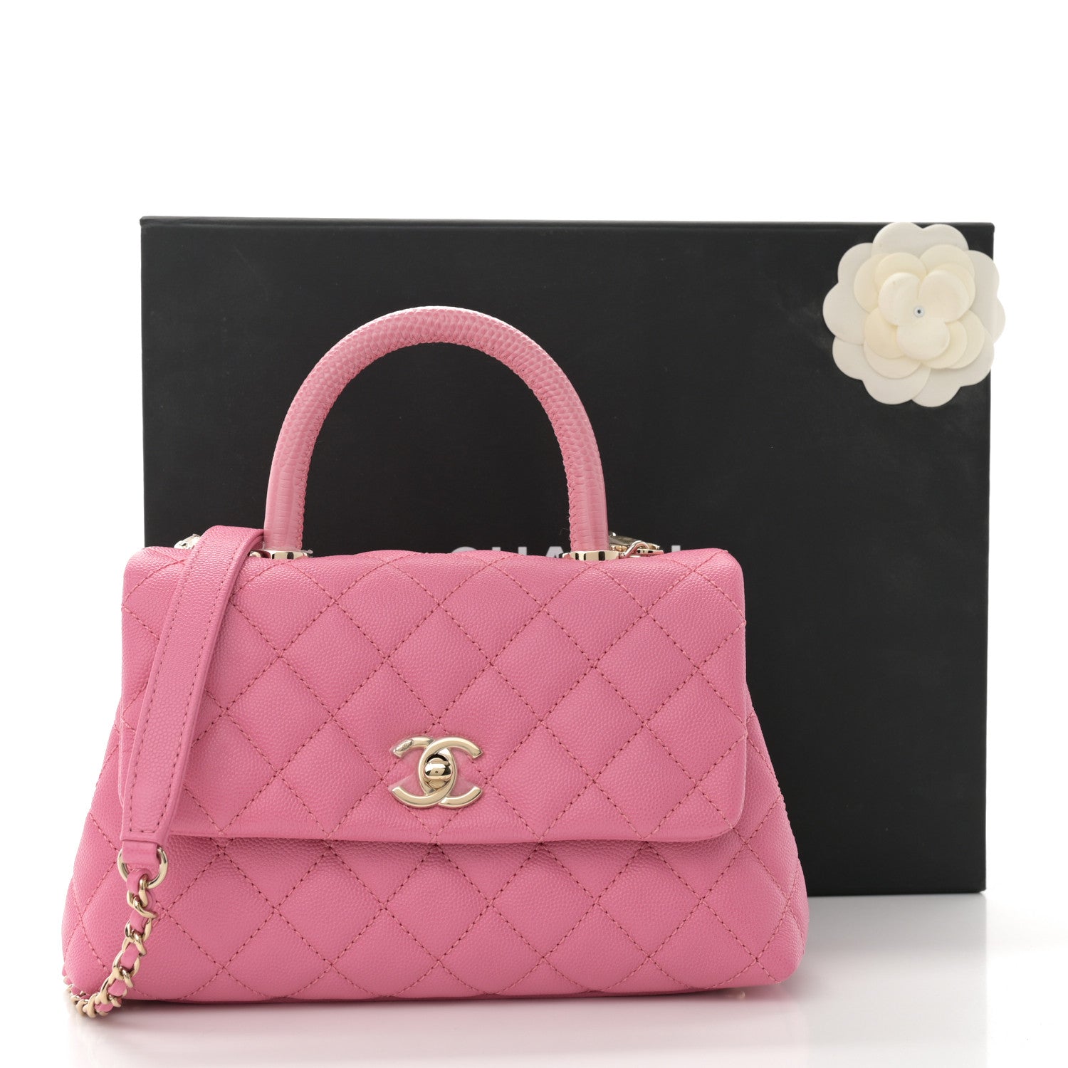 Chanel Caviar Lizard Embossed Quilted Mini Coco Handle Flap Pink 11 of 11