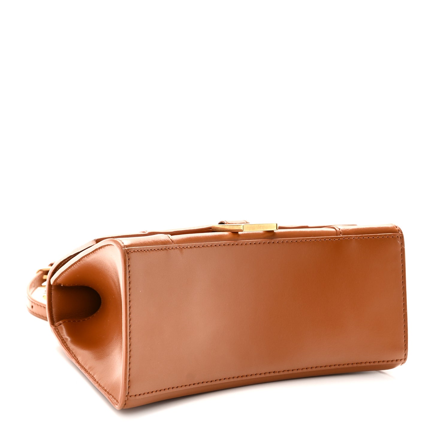 Shiny Box Calfskin Small Hourglass Top Handle Bag Camel