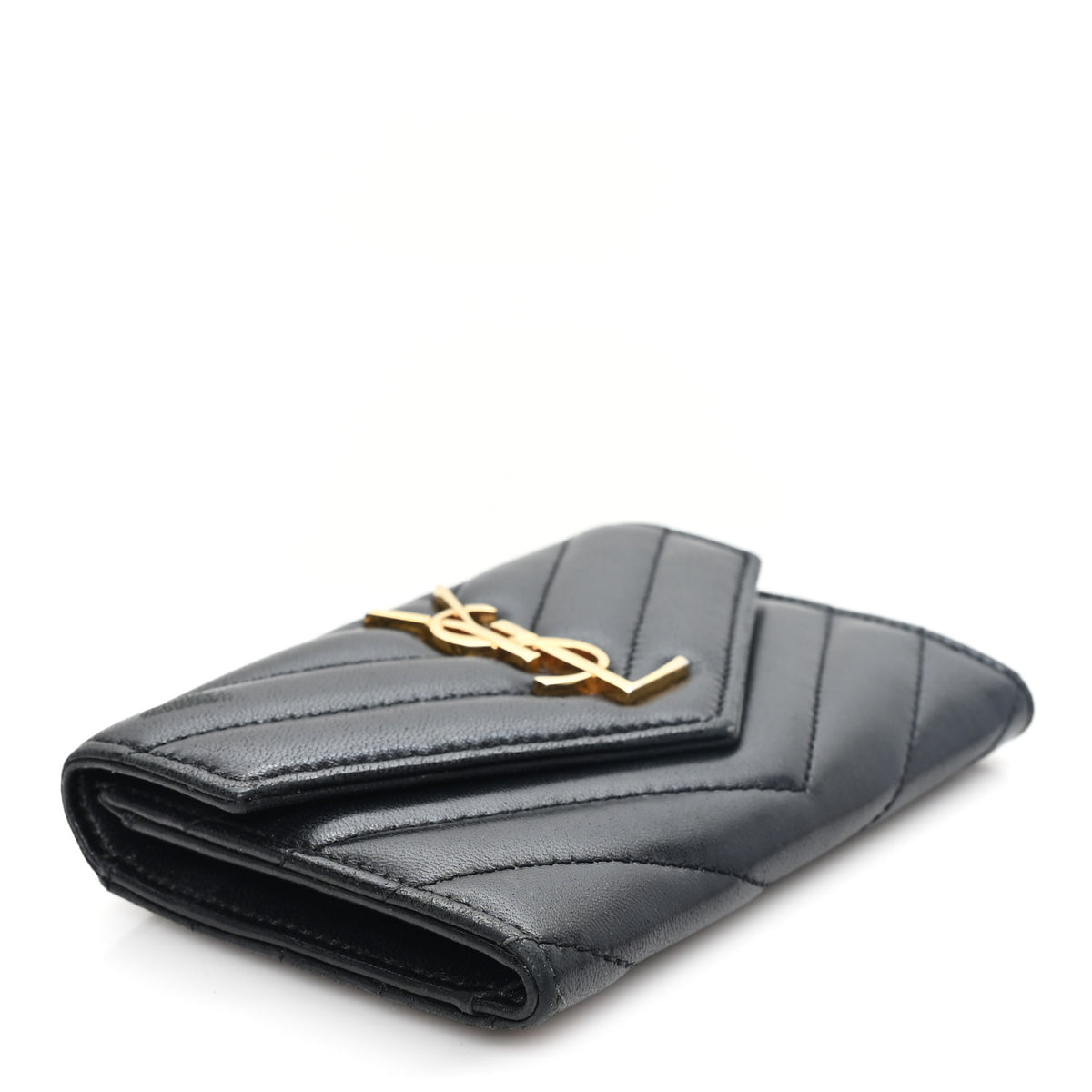 Nappa Matelasse Chevron Small Monogram Envelope Wallet Black