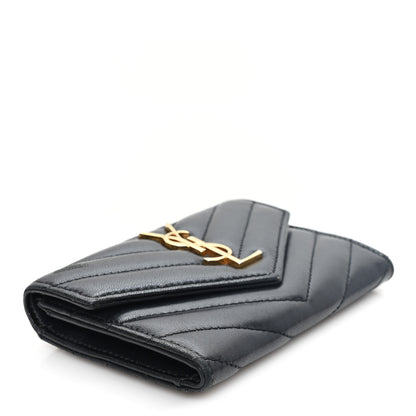 Saint Laurent Nappa Matelasse Chevron Small Monogram Envelope Wallet Black 4 of 7