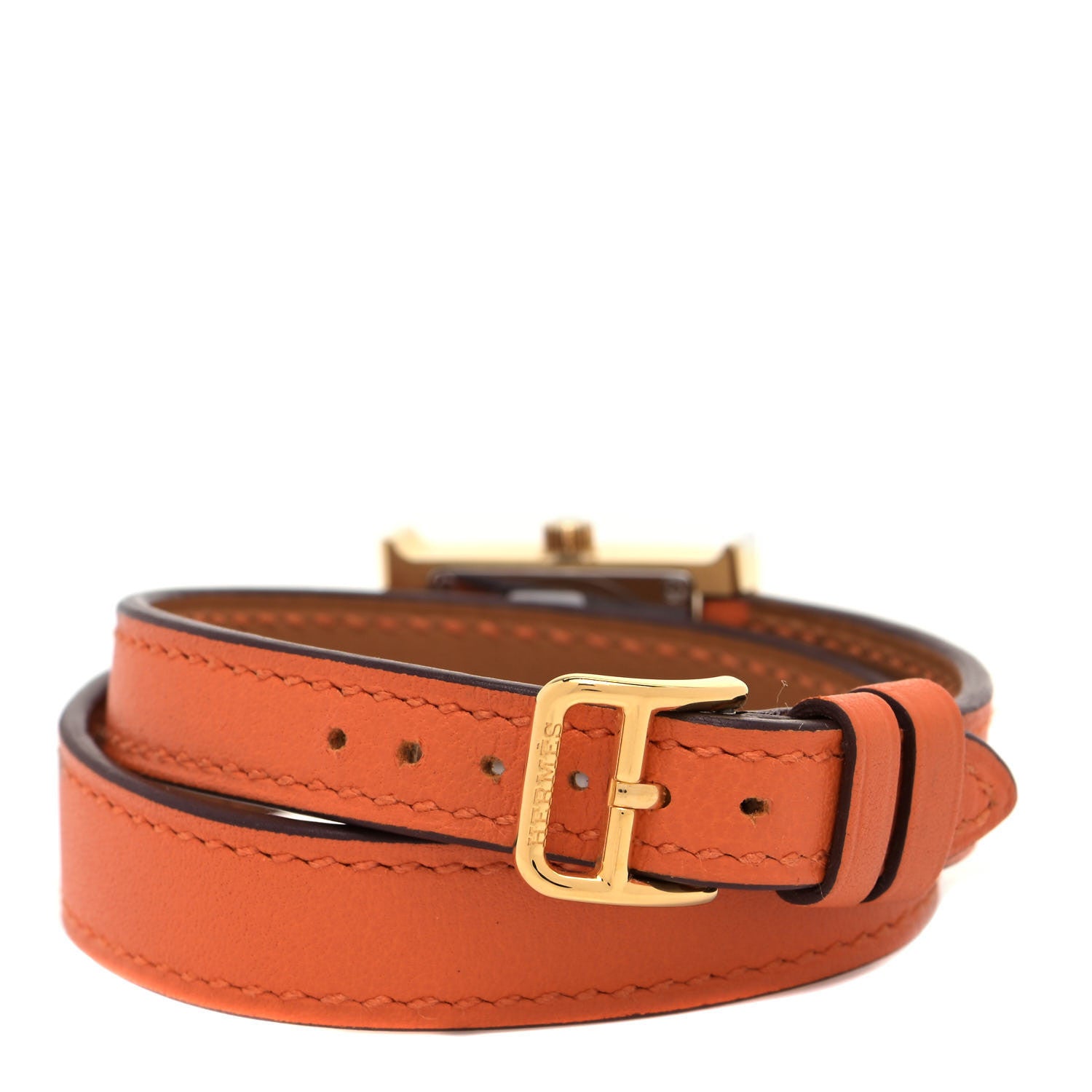 Hermes Stainless Steel Swift 17.2mm Heure H Hour Double Tour Quartz Watch Orange 3 of 5