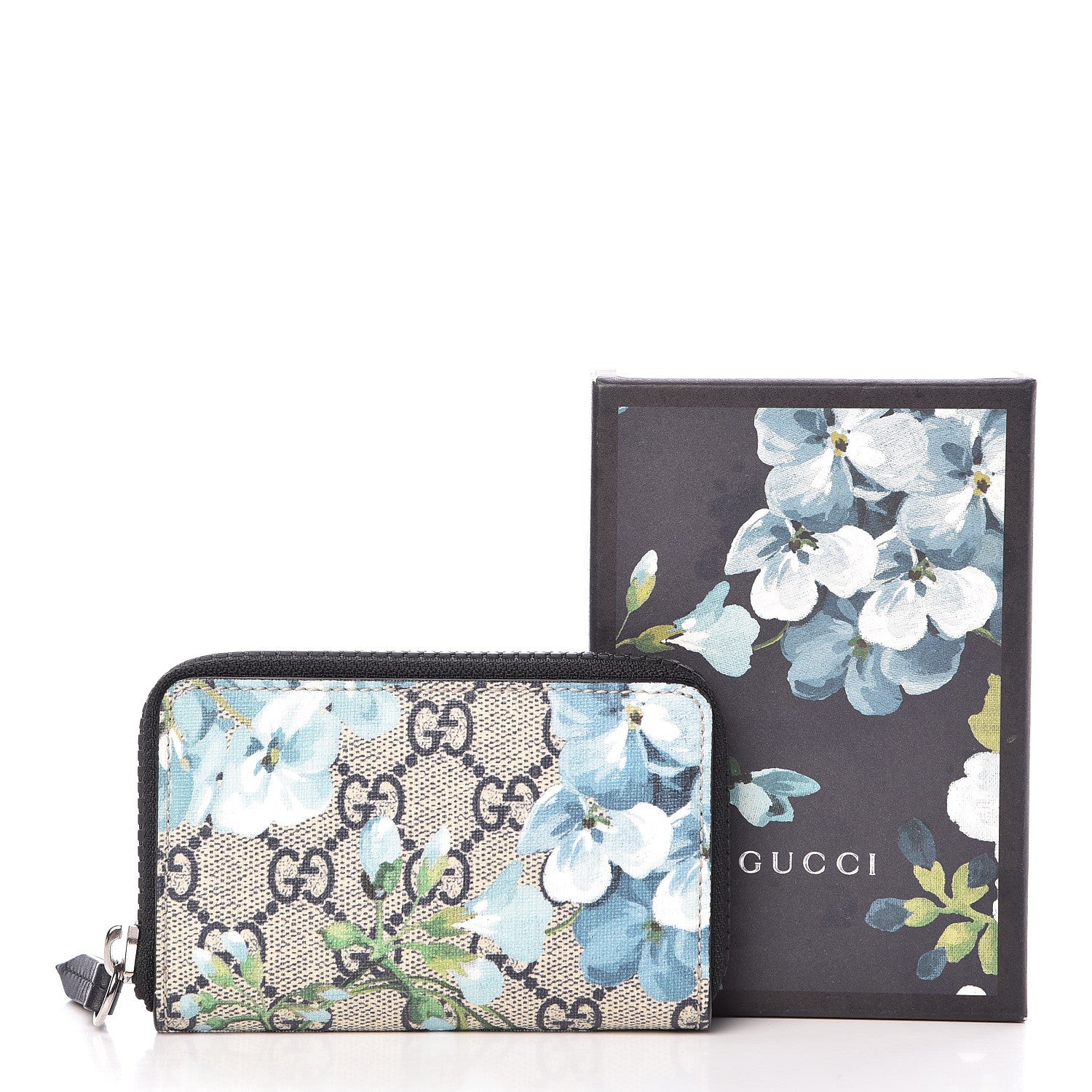 Gucci GG Supreme Monogram Blooms Zip Around Card Case Wallet Beige Blue Navy 7 of 7
