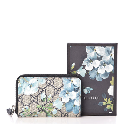 Gucci GG Supreme Monogram Blooms Zip Around Card Case Wallet Beige Blue Navy 7 of 7