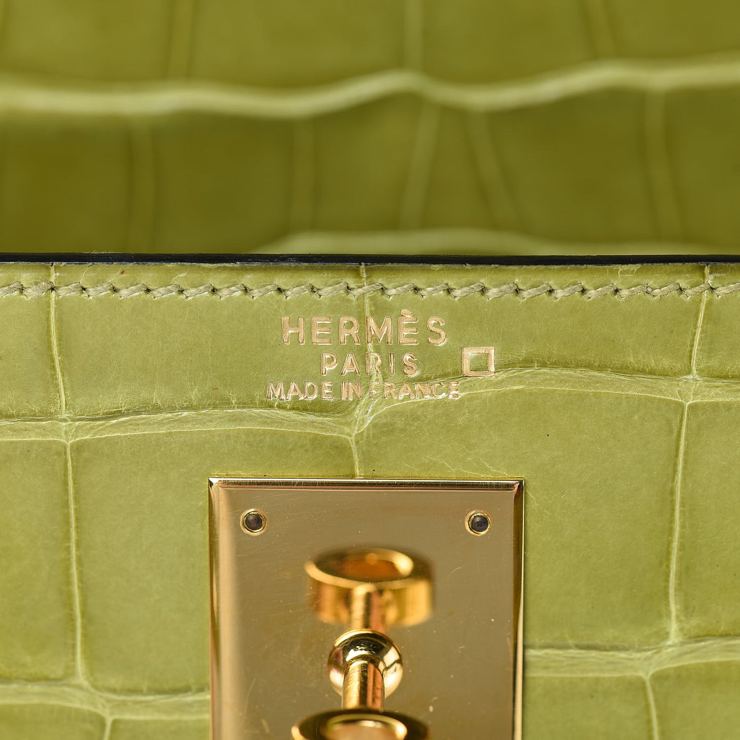 Shiny Alligator Kelly Sellier 32 Vert Chartreuse