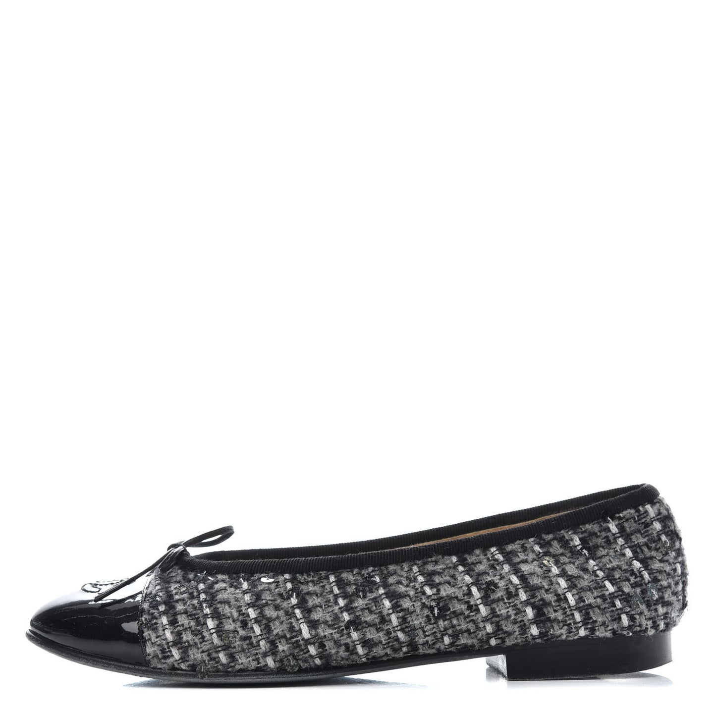 Tweed Patent Cap Toe Ballerina Flats 36.5 Grey Black White