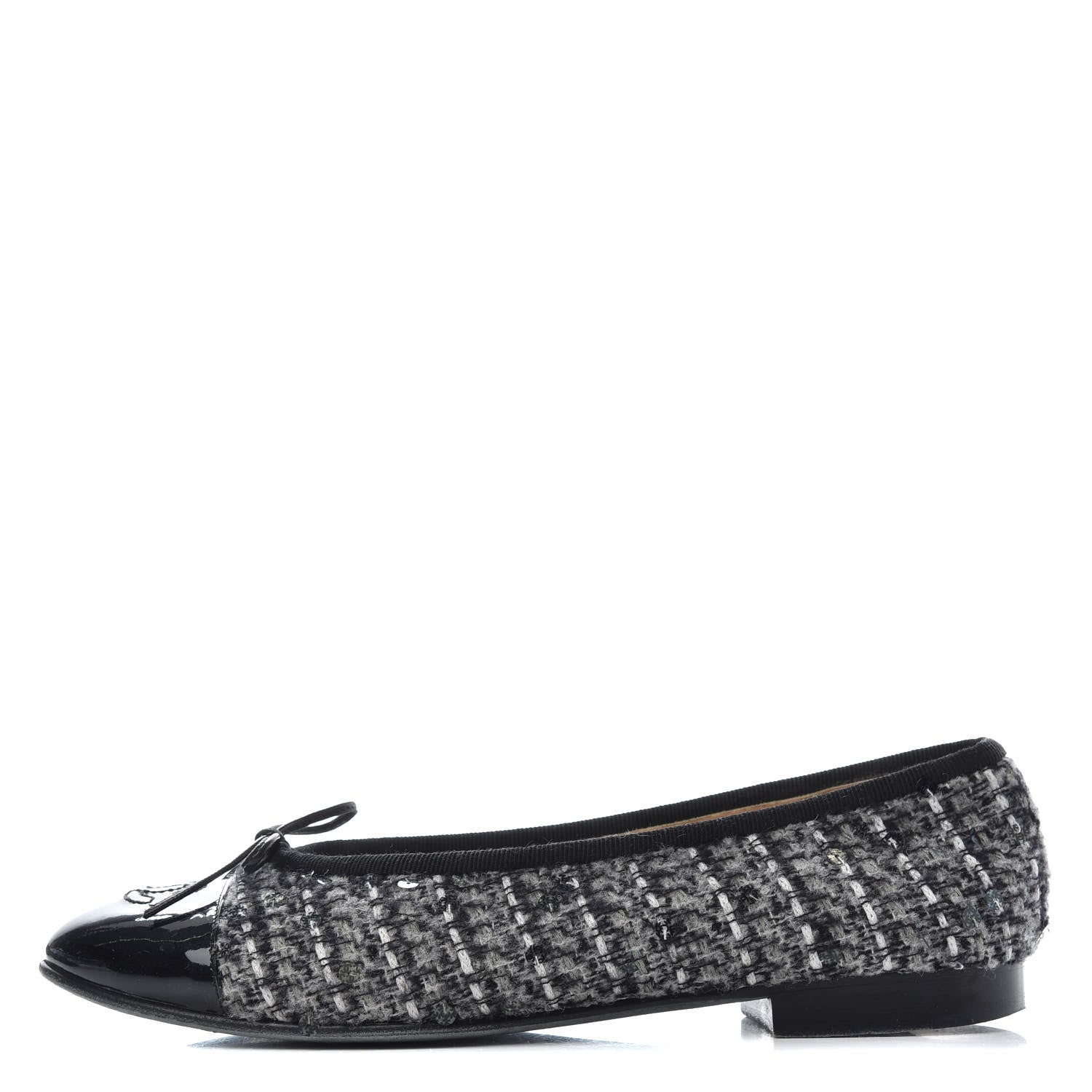 Chanel Tweed Patent Cap Toe Ballerina Flats 36.5 Grey Black White 1 of 9