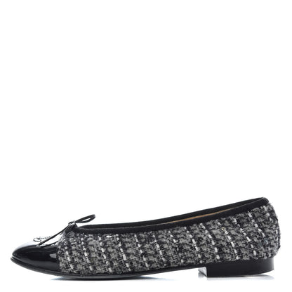 Chanel Tweed Patent Cap Toe Ballerina Flats 36.5 Grey Black White 1 of 9
