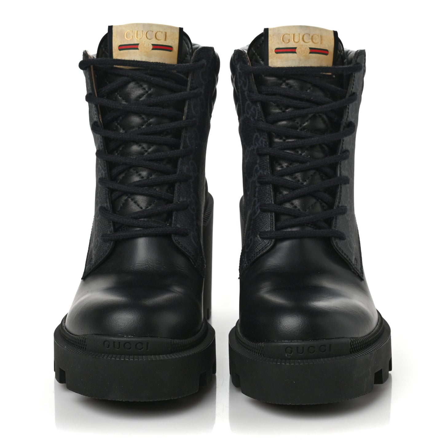 Apollo Calfskin GG Supreme Nappa Samoa Quilted Lace Up Ankle Boots 37 Black
