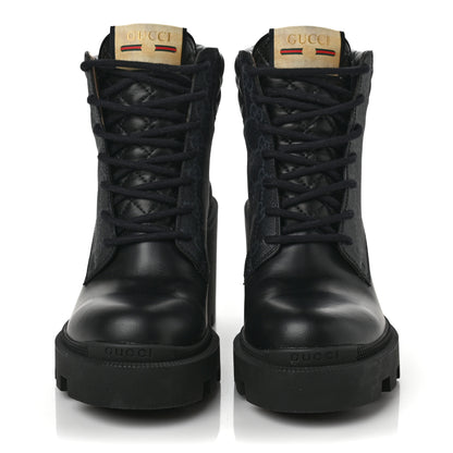 Gucci Apollo Calfskin GG Supreme Nappa Samoa Quilted Lace Up Ankle Boots 37 Black 2 of 7