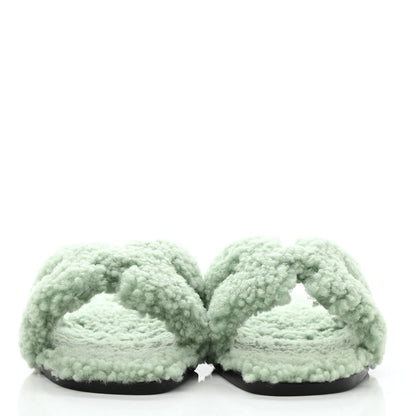 Hermes Woolskin Oran Sandals 35.5 Vert D'Eau 2 of 7