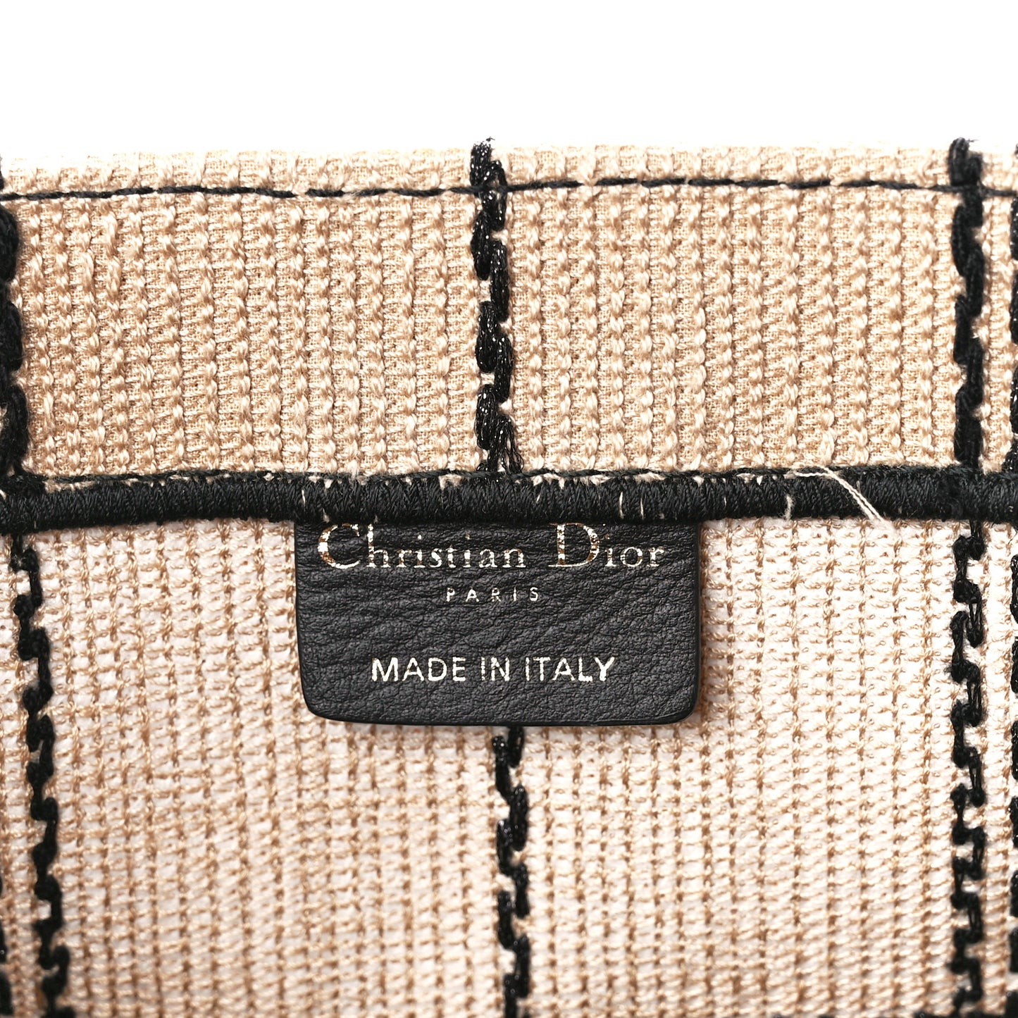 Canvas Embroidered Medium Bayadere Book Tote Black Beige