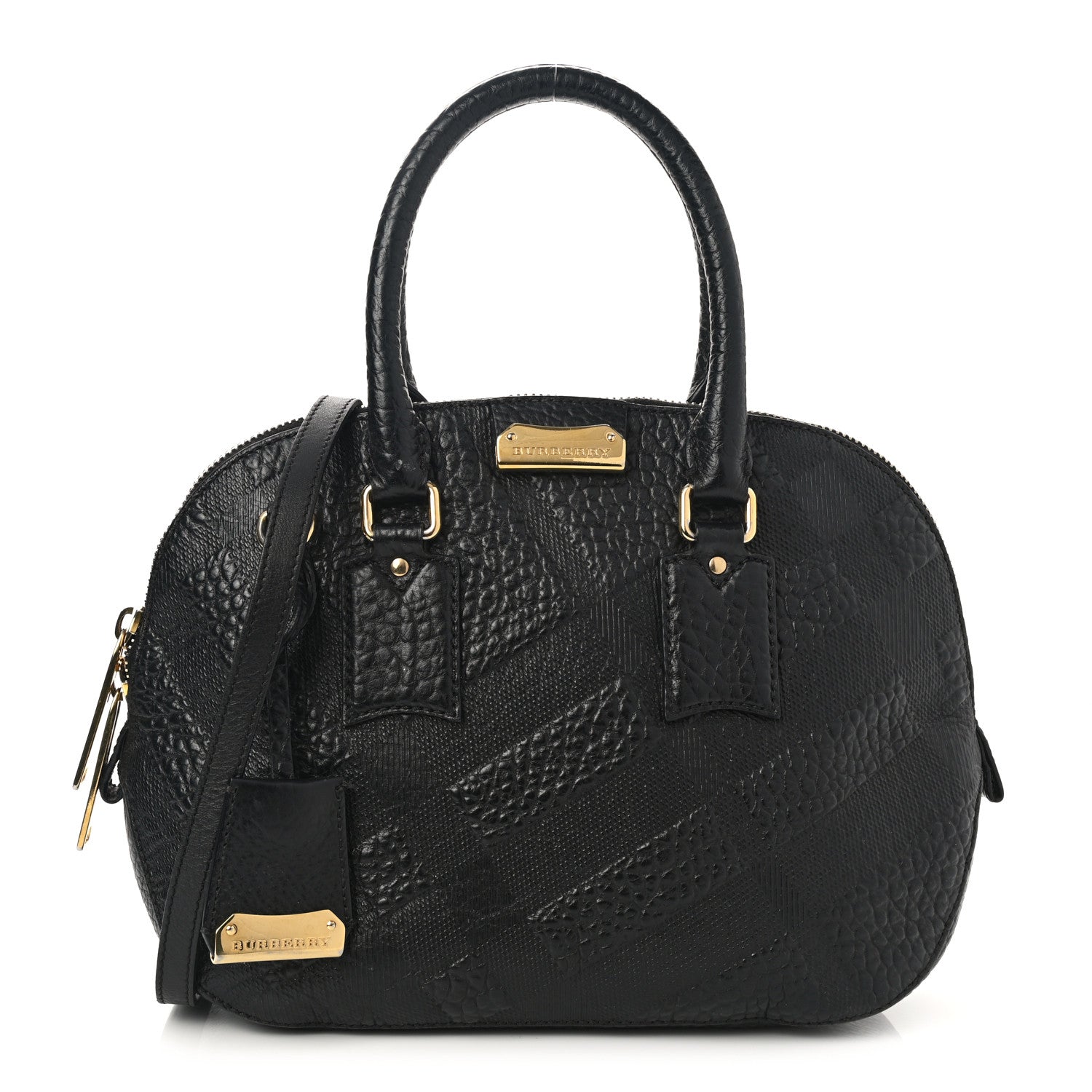 Burberry Heritage Grain Check Embossed Small Orchard Bowling Bag Black 1 of 14