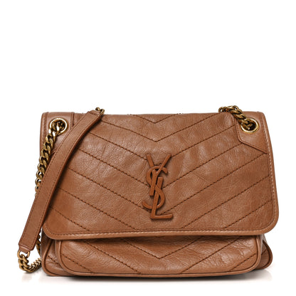 Saint Laurent Crinkled Calfskin Matelasse Monogram Medium Niki Chain Satchel Caramel 1 of 10