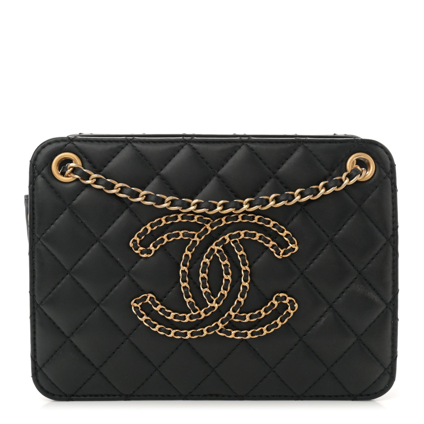 Calfskin Quilted Small CC Chain Accordion Tote Black