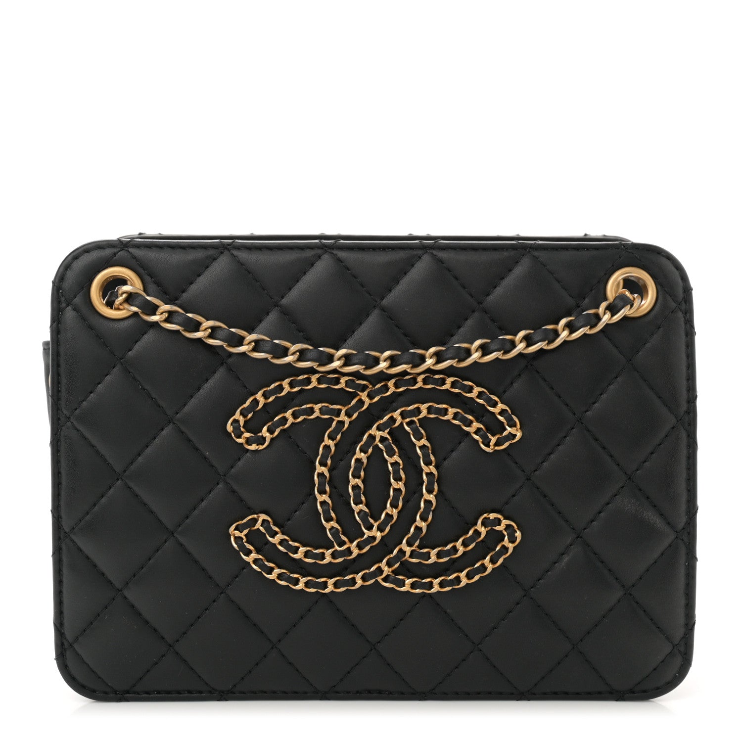 Chanel Calfskin Quilted Small CC Chain Accordion Tote Black 1 of 12