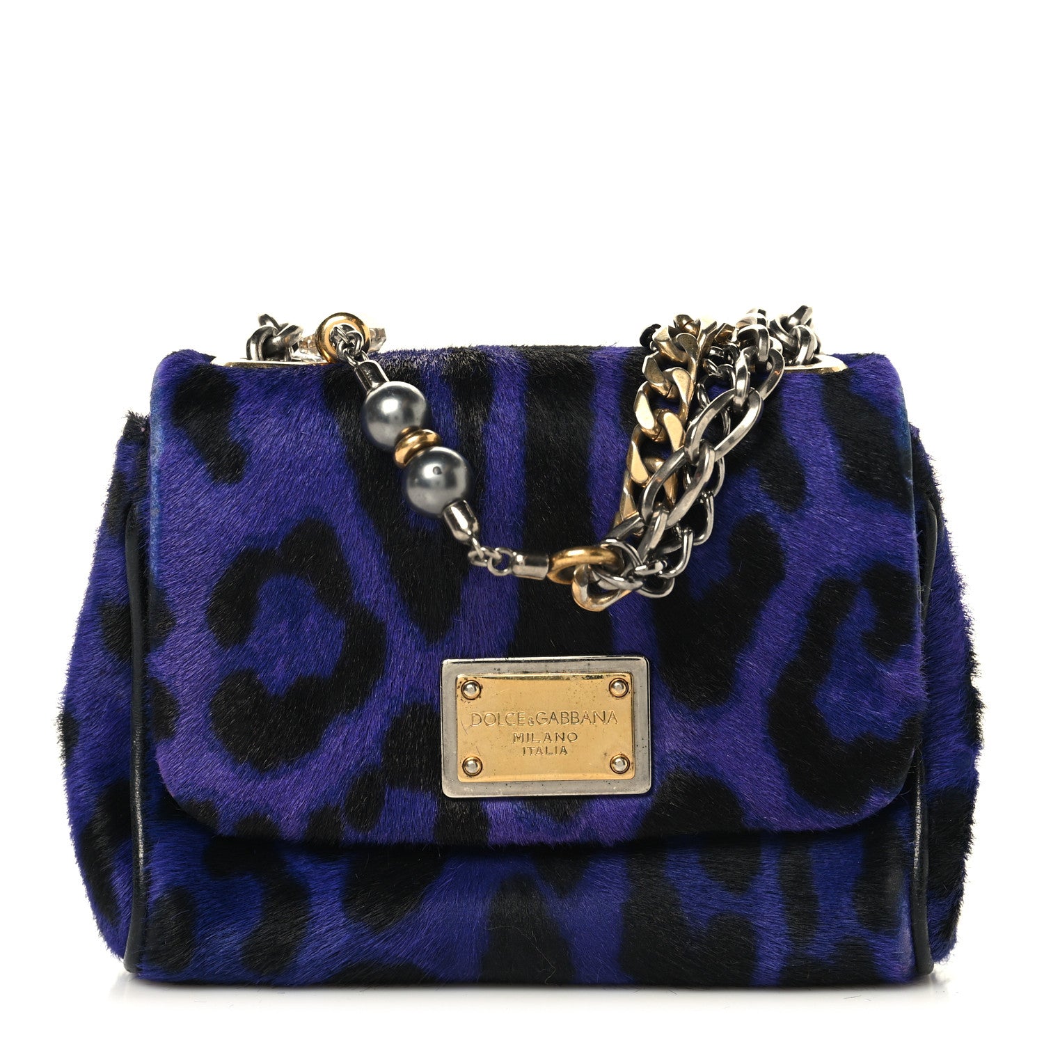 Dolce & Gabbana Pony Hair Leopard Print Shoulder Bag Purple 1 of 10