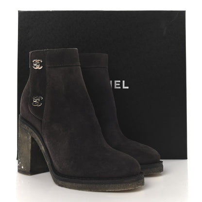 Chanel Suede CC Turnlock Ankle Boots 37.5 Brown 11 of 11