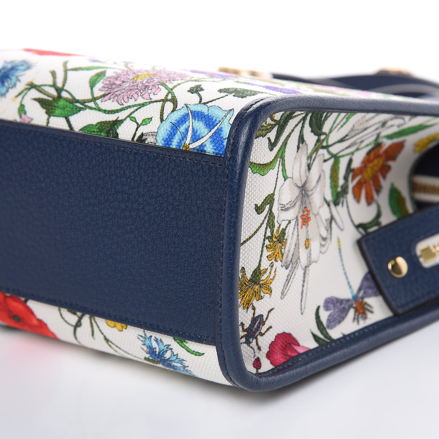 Gucci Canvas Medium Flora Tote White Multicolor Blue Agata 9 of 11