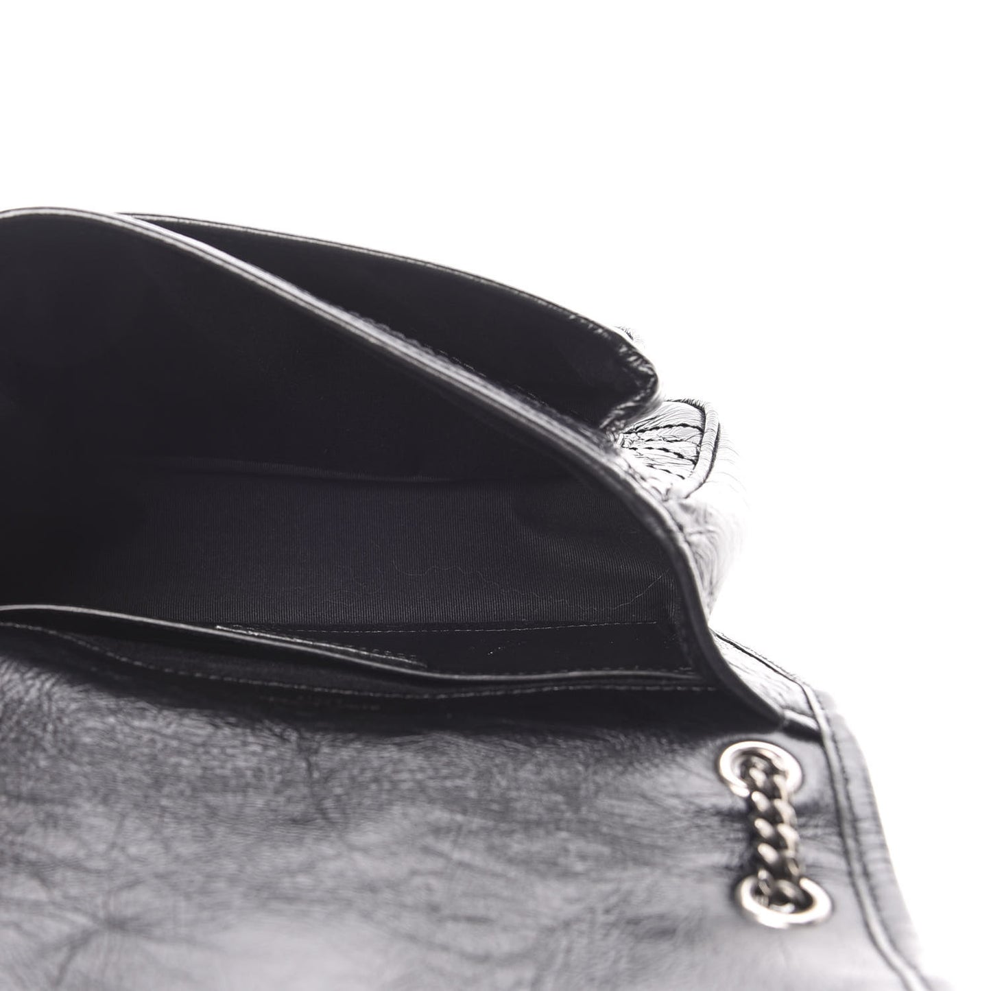 Crinkled Calfskin Matelasse Monogram Baby Niki Chain Satchel Black