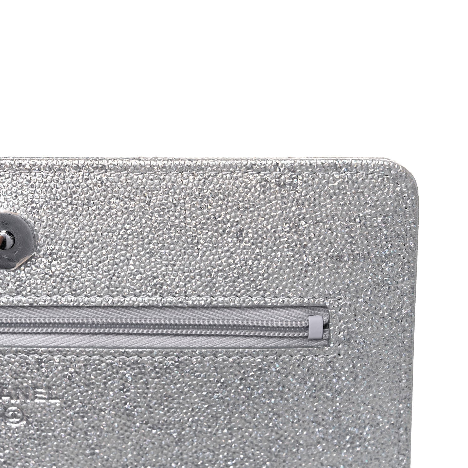 Chanel Glittered Metallic Caviar Quilted Wallet On Chain WOC Silver 11 of 13