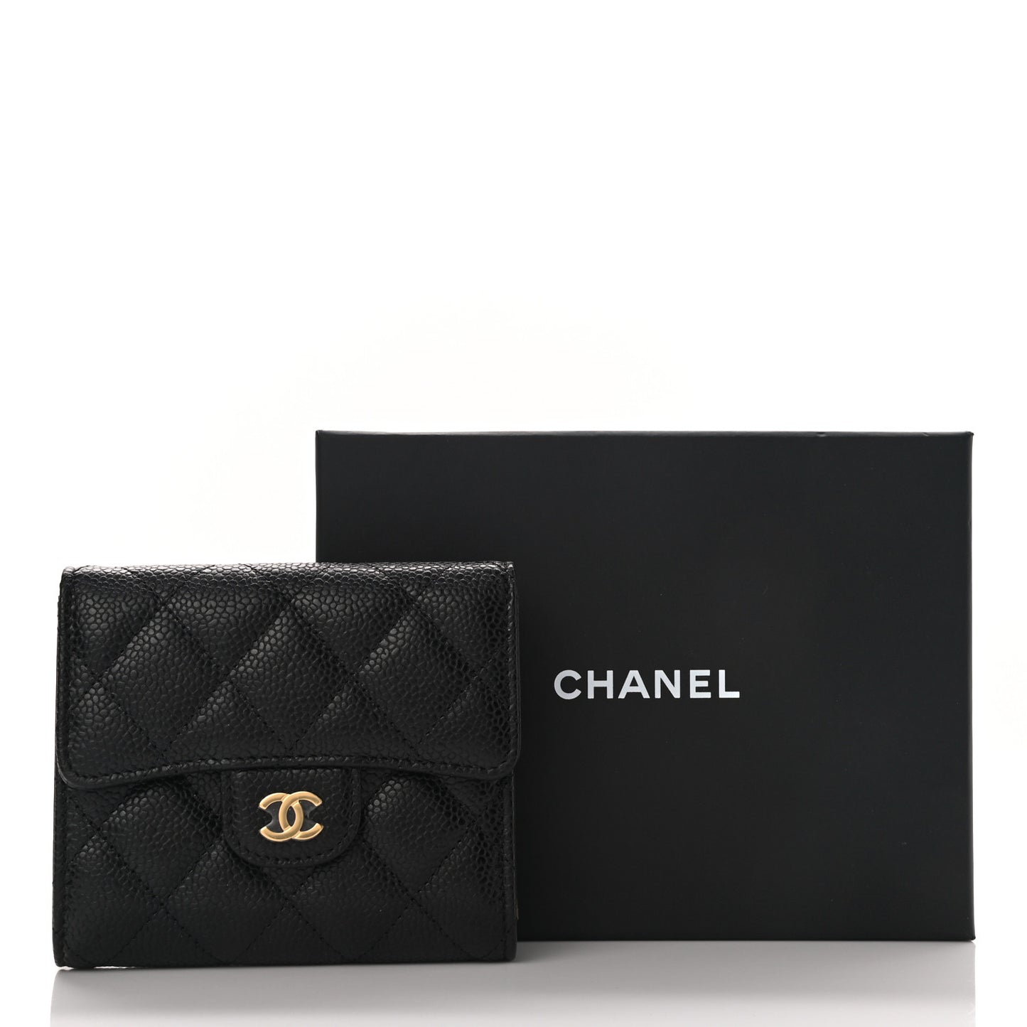 Caviar Quilted Compact Flap Wallet Black