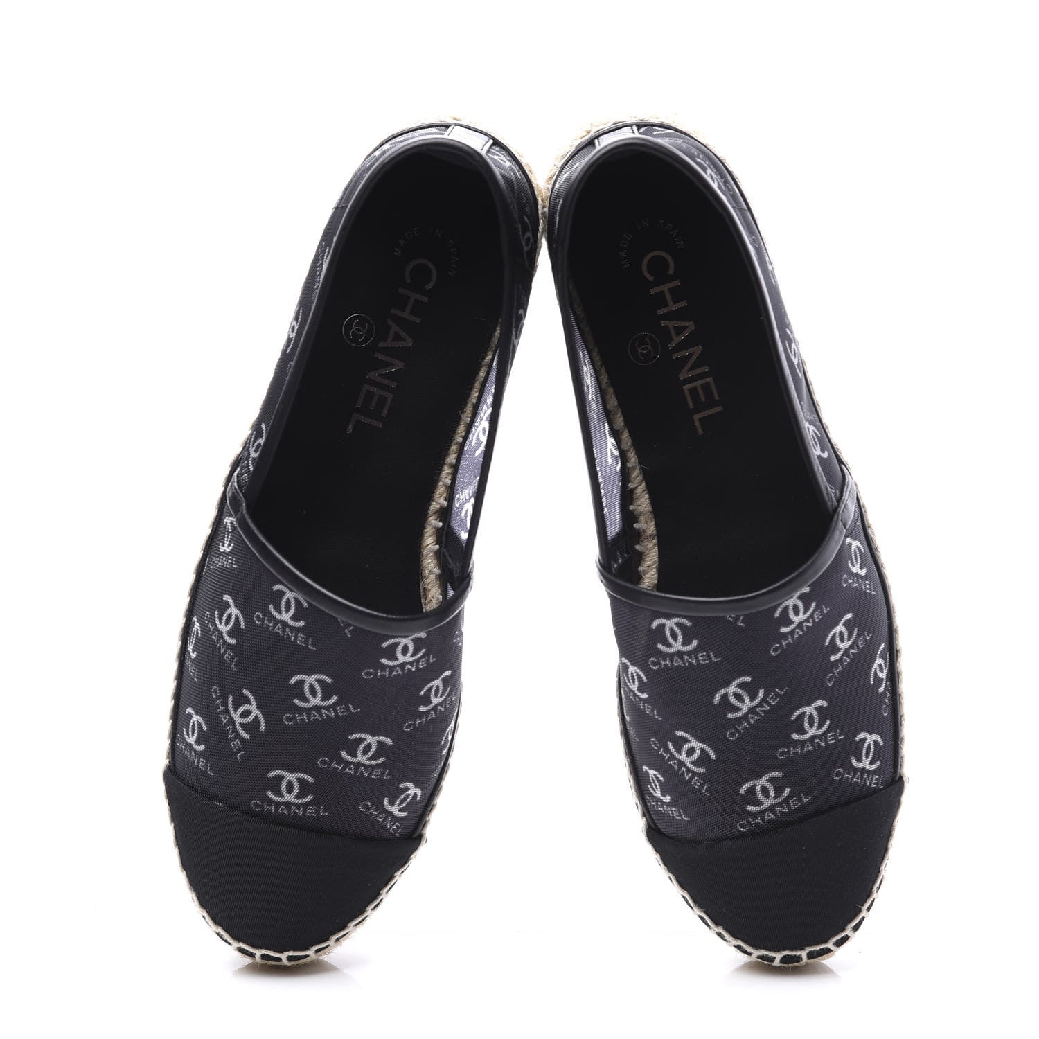 Chanel Mesh Grosgrain CC Espadrilles 38 Black White 5 of 10