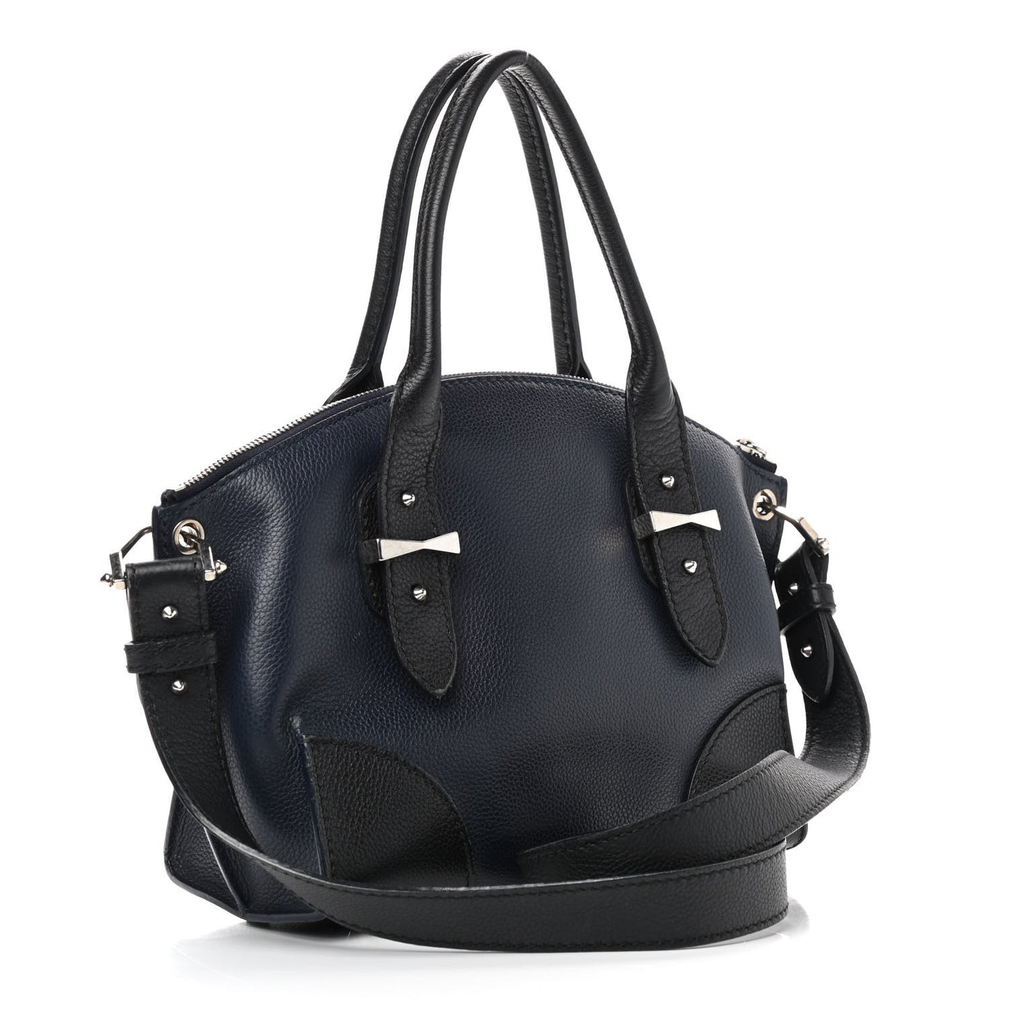 Grained Calfskin Small Bi-Color Legend Satchel Navy Black
