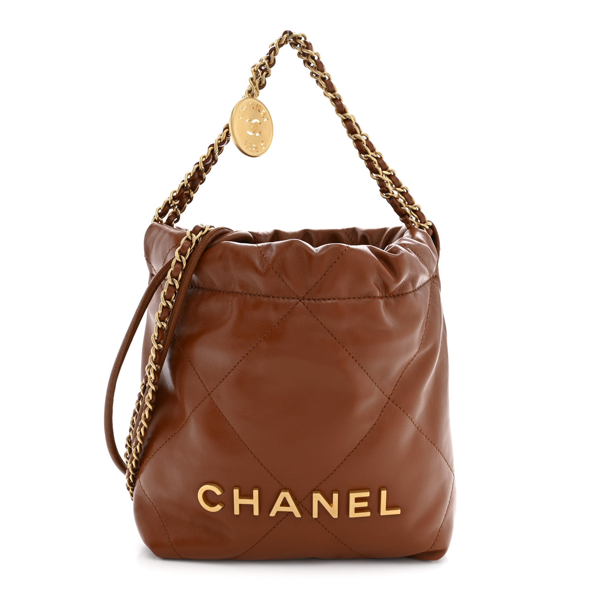 Chanel Shiny Calfskin Quilted Mini Chanel 22 Light Brown 1 of 11