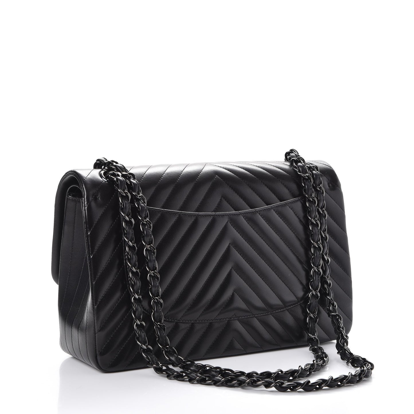 Lambskin Chevron Quilted Jumbo Double Flap So Black