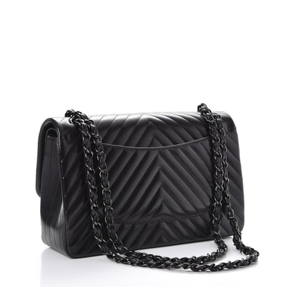 Chanel Lambskin Chevron Quilted Jumbo Double Flap So Black 4 of 9