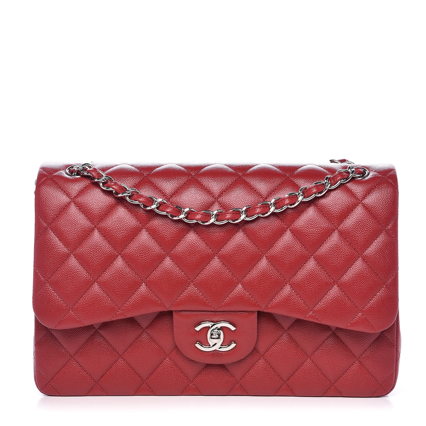 Caviar Quilted Jumbo Double Flap Red