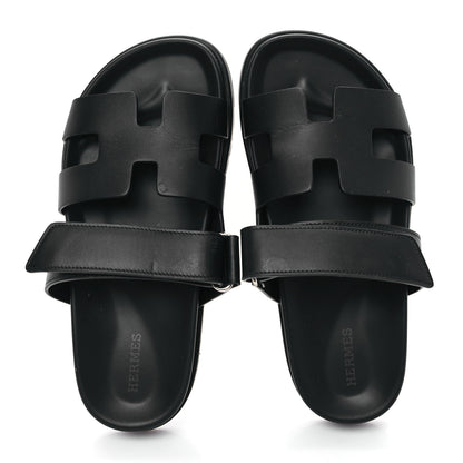 Hermes Calfskin Womens Chypre Sandals 36.5 Black 2 of 10