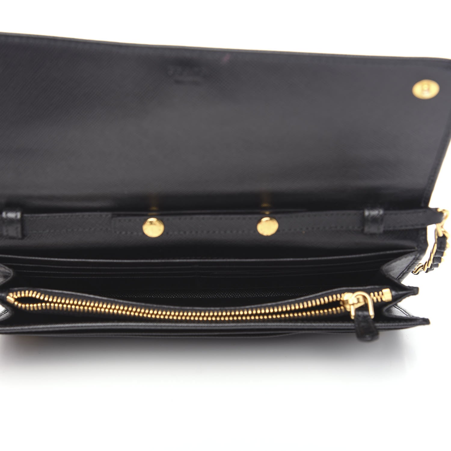 Prada Saffiano Metal Oro Chain Wallet Black 4 of 7