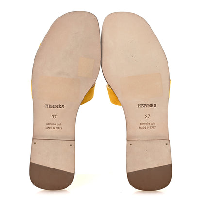 Hermes Suede Goatskin Oran Sandals 37 Jaune Bouton 7 of 11