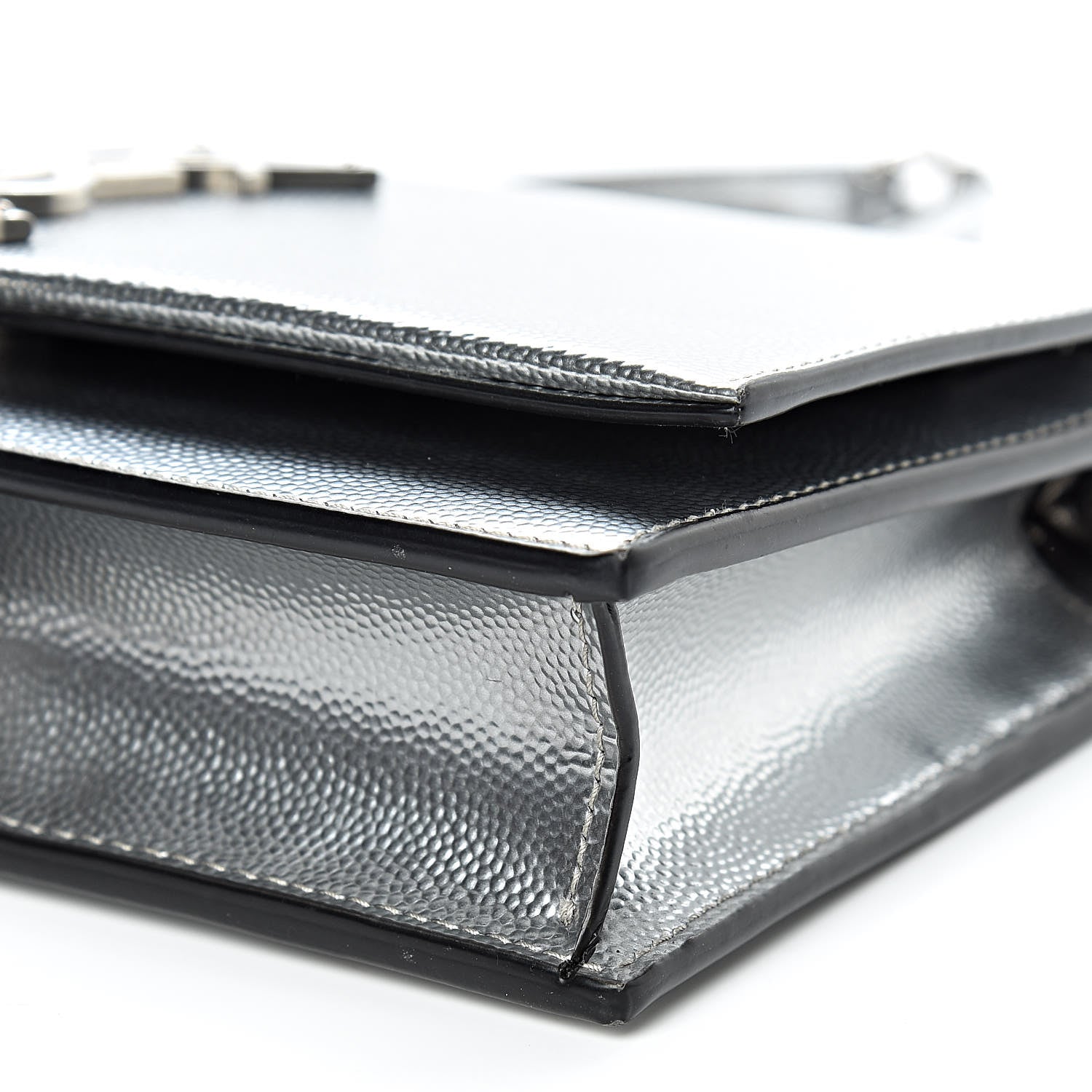 Saint Laurent Metallic Grain De Poudre Kate Monogram Tassel Chain Wallet Silver 9 of 10
