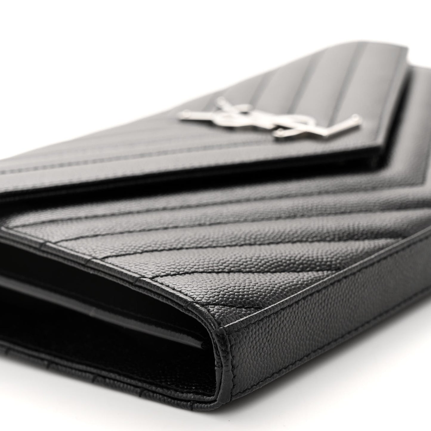 Grain De Poudre Matelasse Chevron Monogram Chain Wallet Black