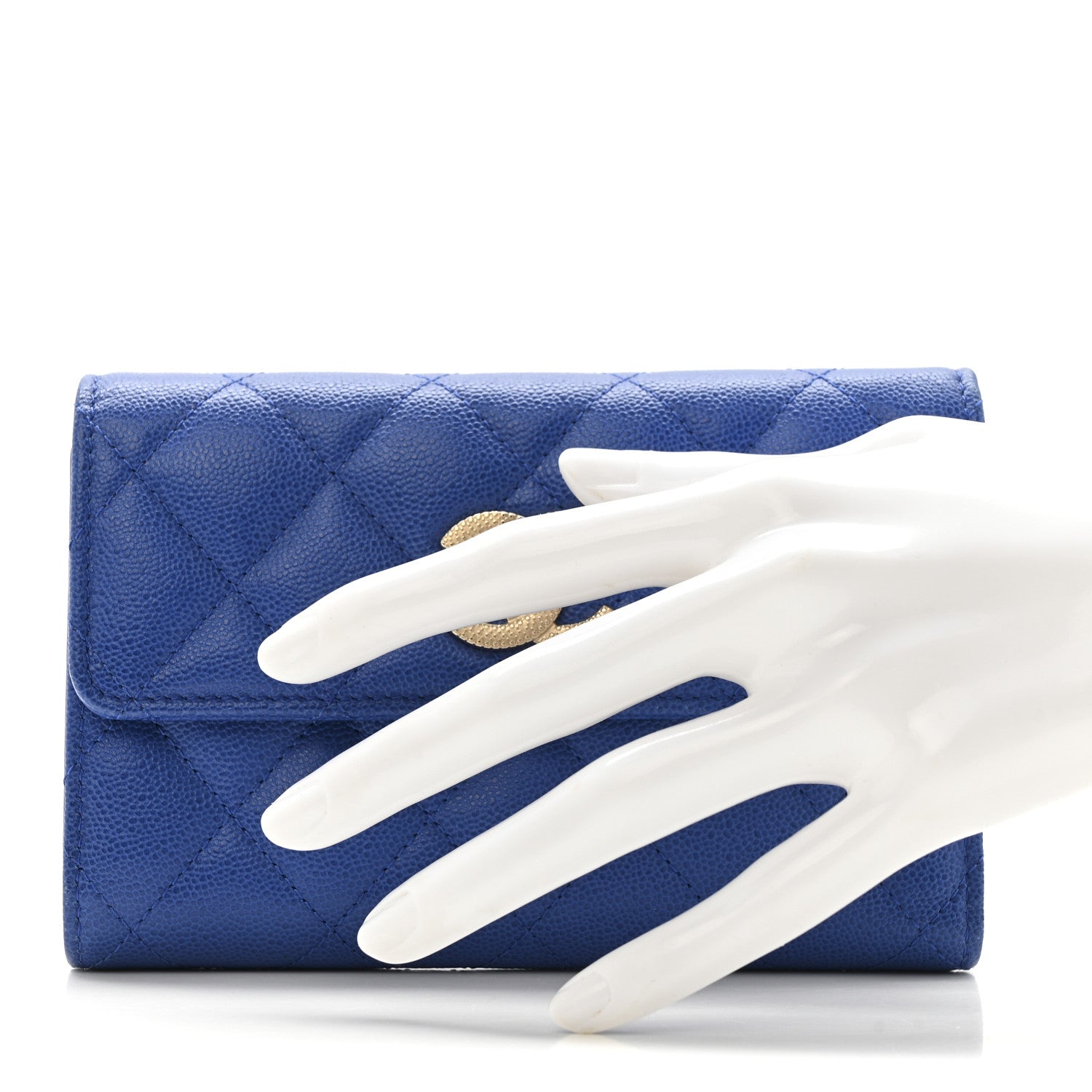 Chanel Caviar Quilted Studded CC Medium Flap Wallet Blue 2 of 13